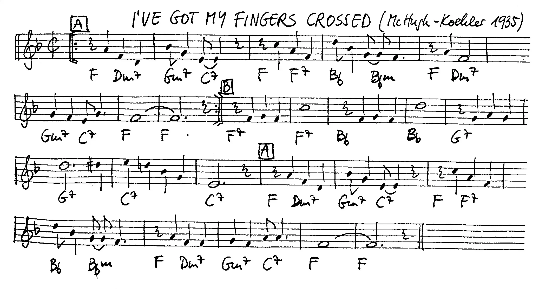 i've got my fingers crossed. Free Jazz Leadsheet, courtesy of The Jungle Jazz Band